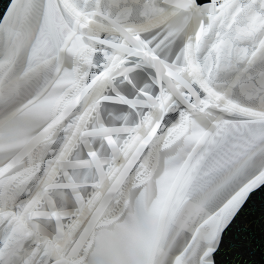 White Lace Bridal Bandeau Corset Lingerie Set