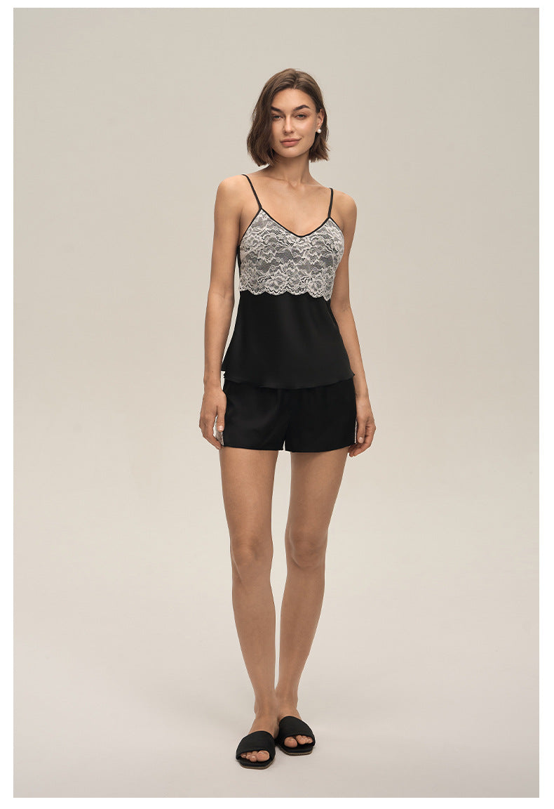 Lace Spaghetti Strap Shorts Casual Loungewear Set — Women's Homewear