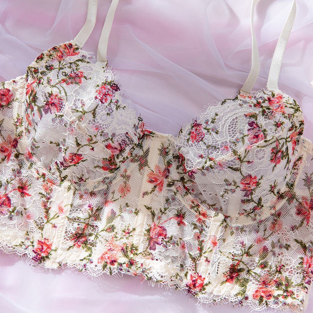 French Vintage Long-Line Boned Front-Clasp Gathering Bra Set