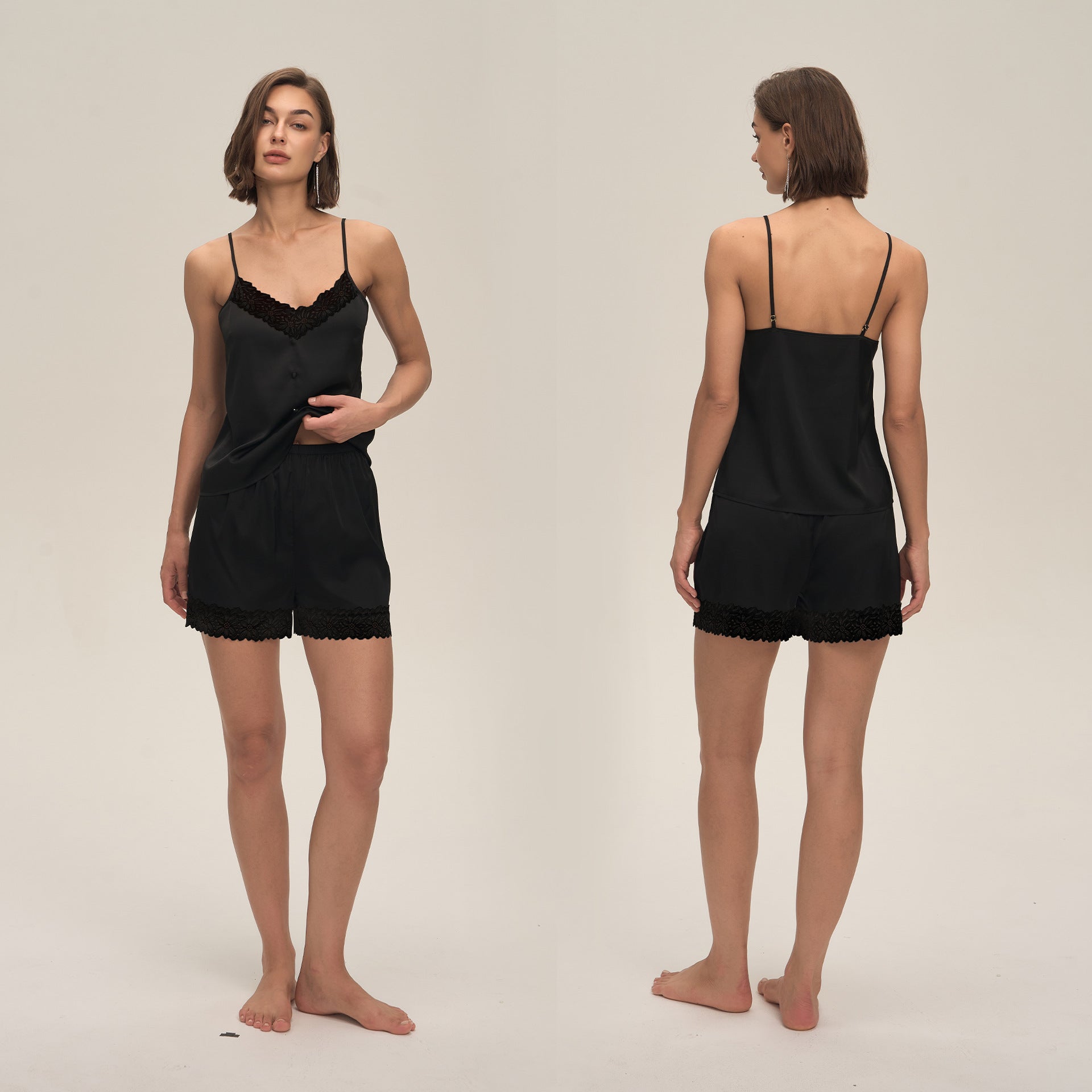 Lace Spaghetti Strap Shorts Casual Loungewear Set — Comfortable Homewear