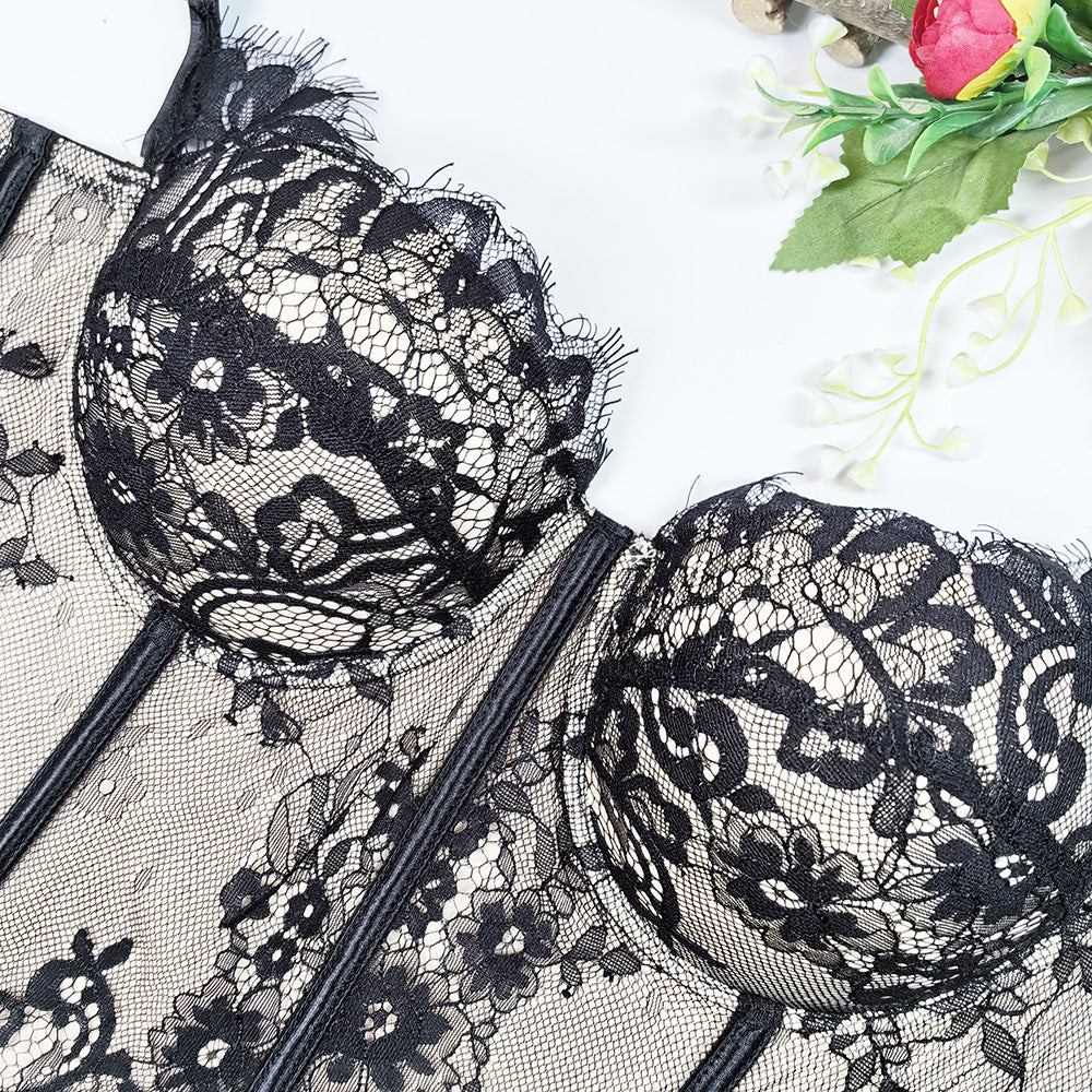 Double Layer Hollow Lace Fishbone Corset Bra