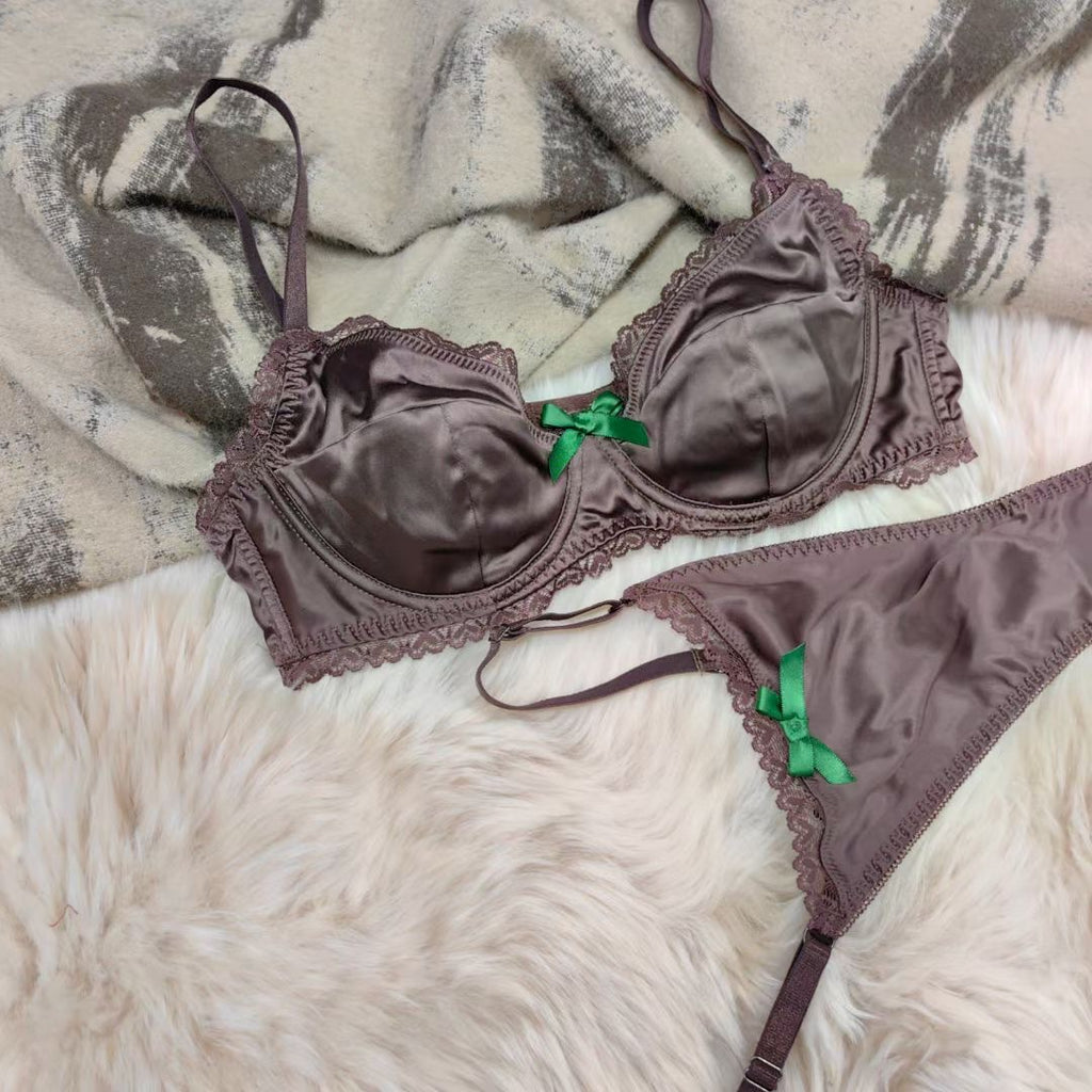 Satin Lace Bra Set – French Summer, Anti-Sag, Push-Up | 5 Colors