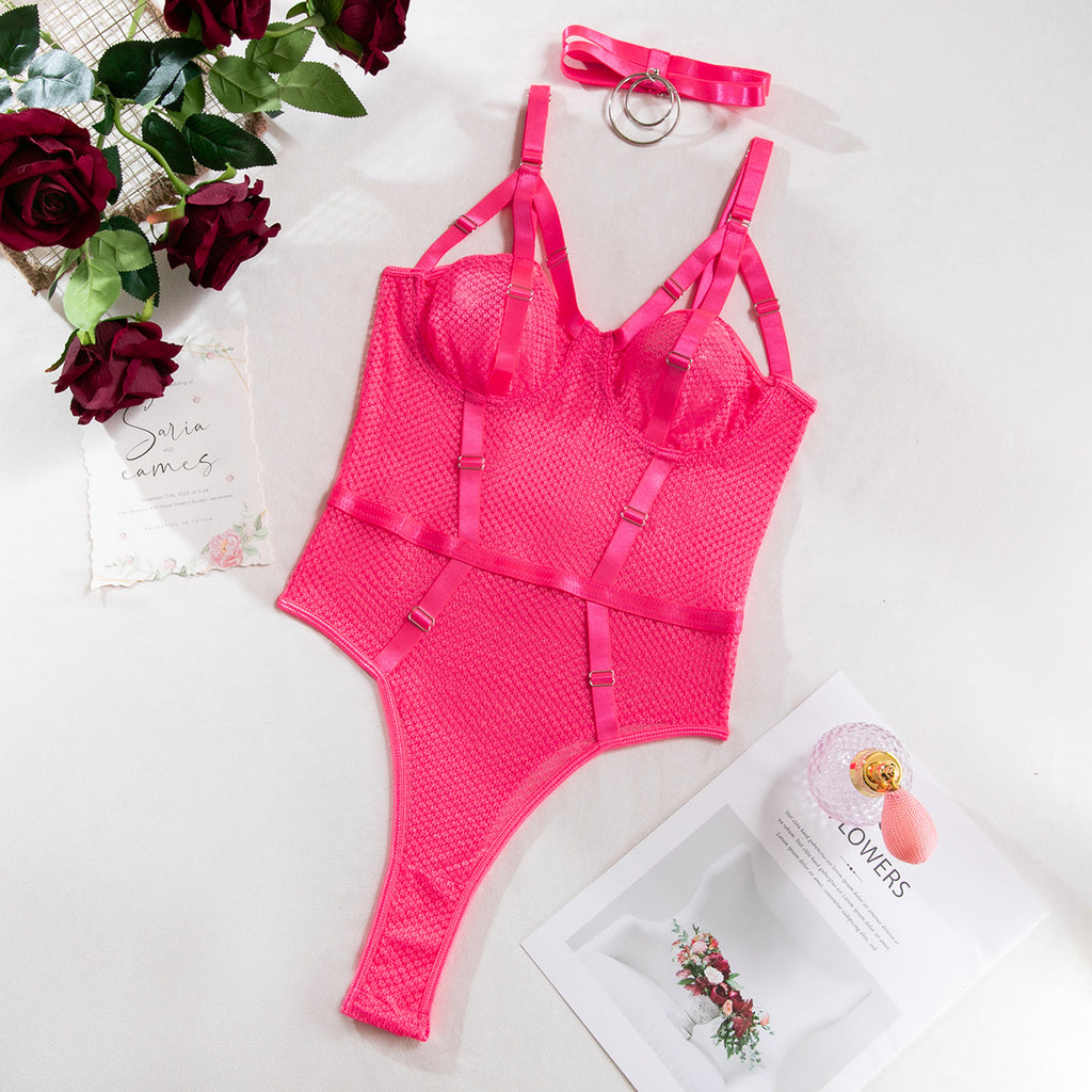 2022 European and American foreign trade independent station hot-selling lace onesie collar slim and comfortable steel ring spot 2354