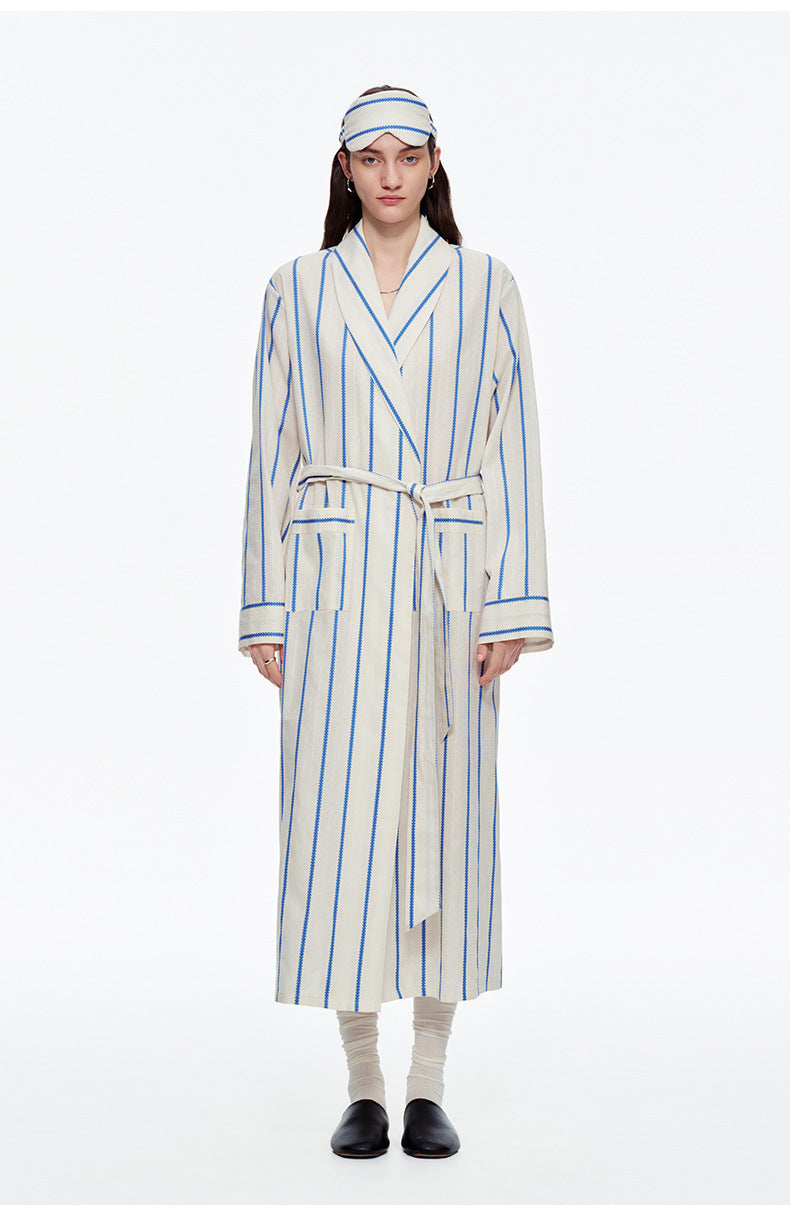 Yarn-Dyed Stripe Long Robe | Classic Cotton-Feel Loungewear