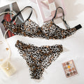 French Leopard Print Gathering Bra Set