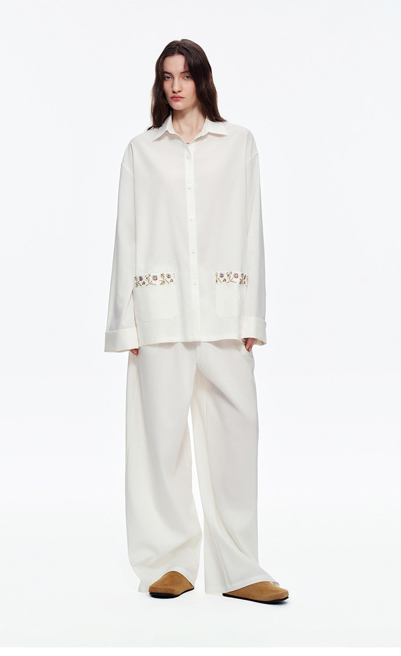 Lyocell Embroidery Long Sleeve Pajama Set | Loose Spring & Autumn Loungewear