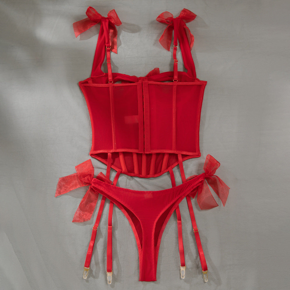Fishbone Strap Sheer Mesh Sculpting Lingerie Set | Body-Shaping Underwear