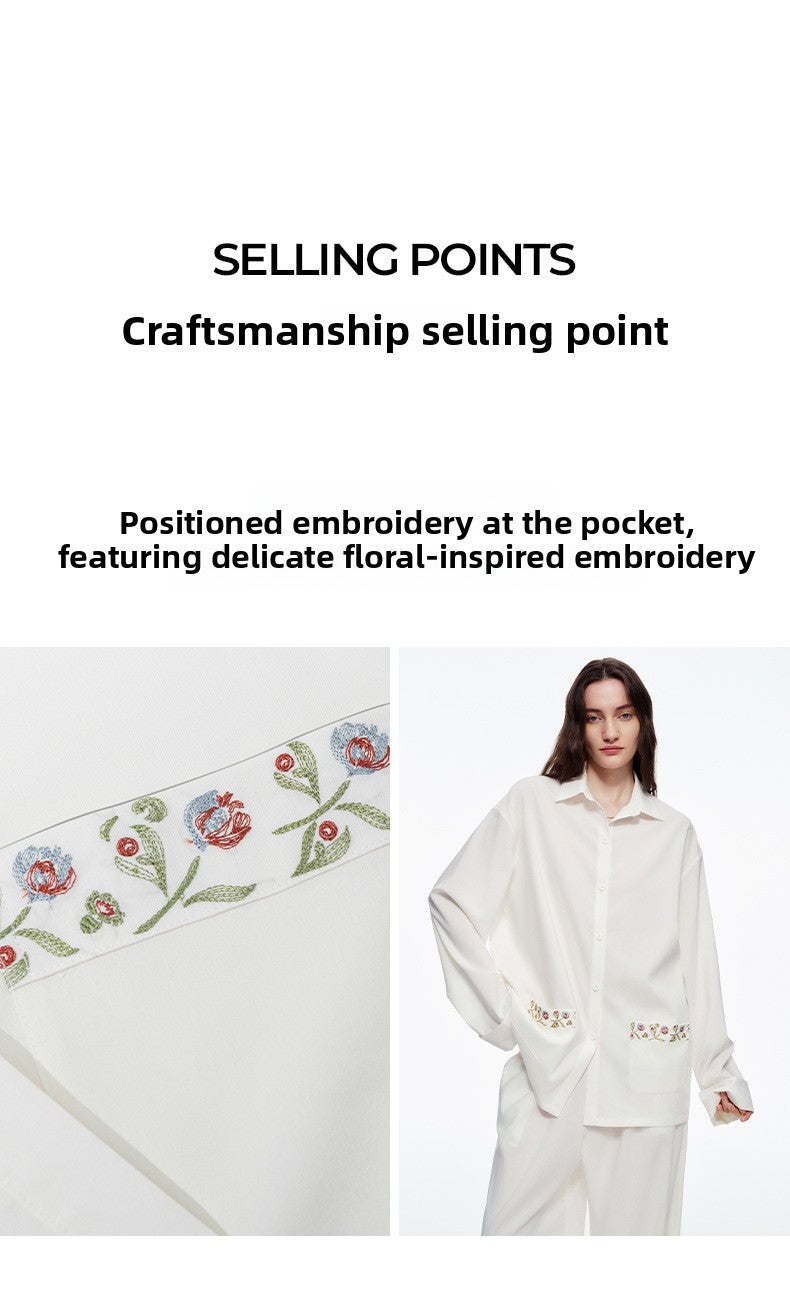 Lyocell Embroidery Long Sleeve Pajama Set | Loose Spring & Autumn Loungewear