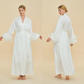 Ostrich Feather Cape Robe | Acetate Satin Luxury Loungewear