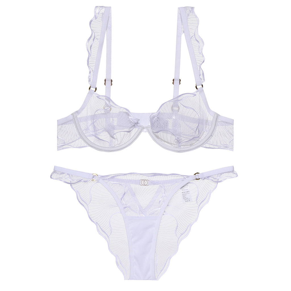 French Embroidered Lace Lingerie Set | Sheer Bra & Briefs | Burgundy White Black S-L