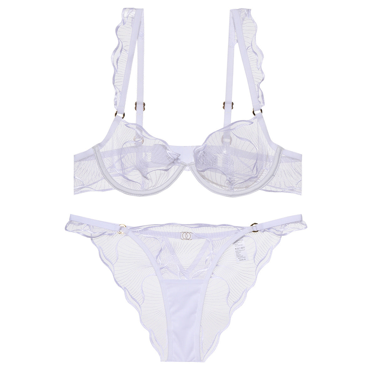French Embroidered Lace Lingerie Set | Sheer Bra & Briefs | Burgundy White Black S-L