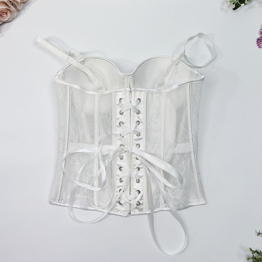 Lace Mesh Waist-Cinching Corset Bustier Top