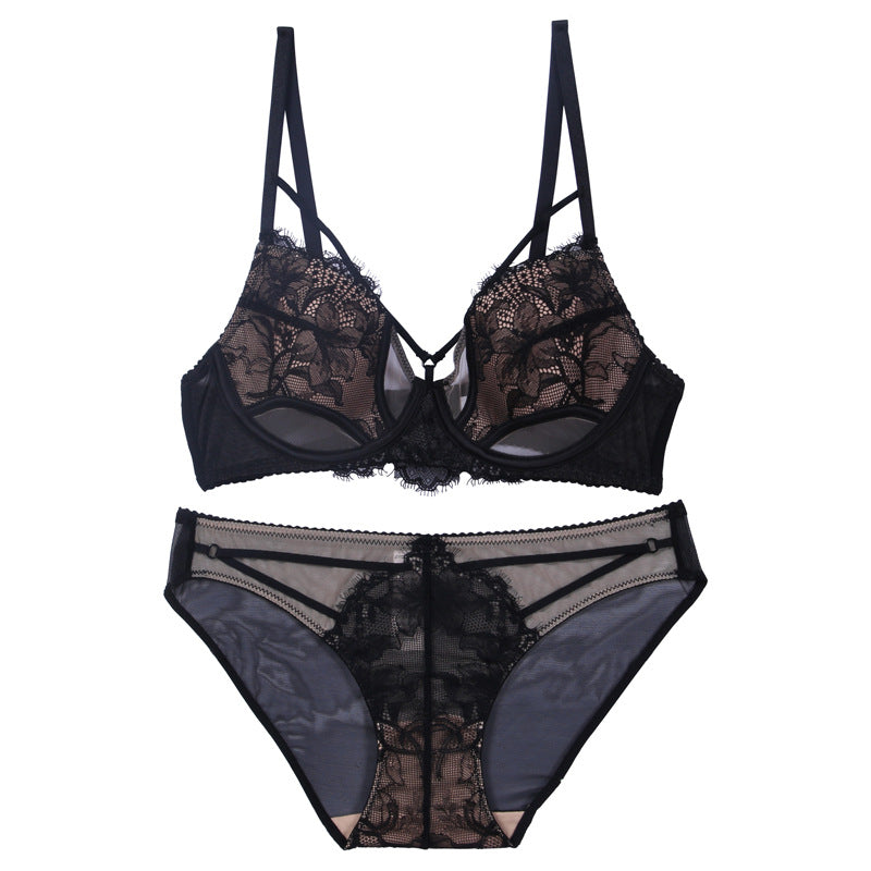 French Lace Lingerie Set – Lightweight Breathable Bra with Minimizing & Anti-Sag Support