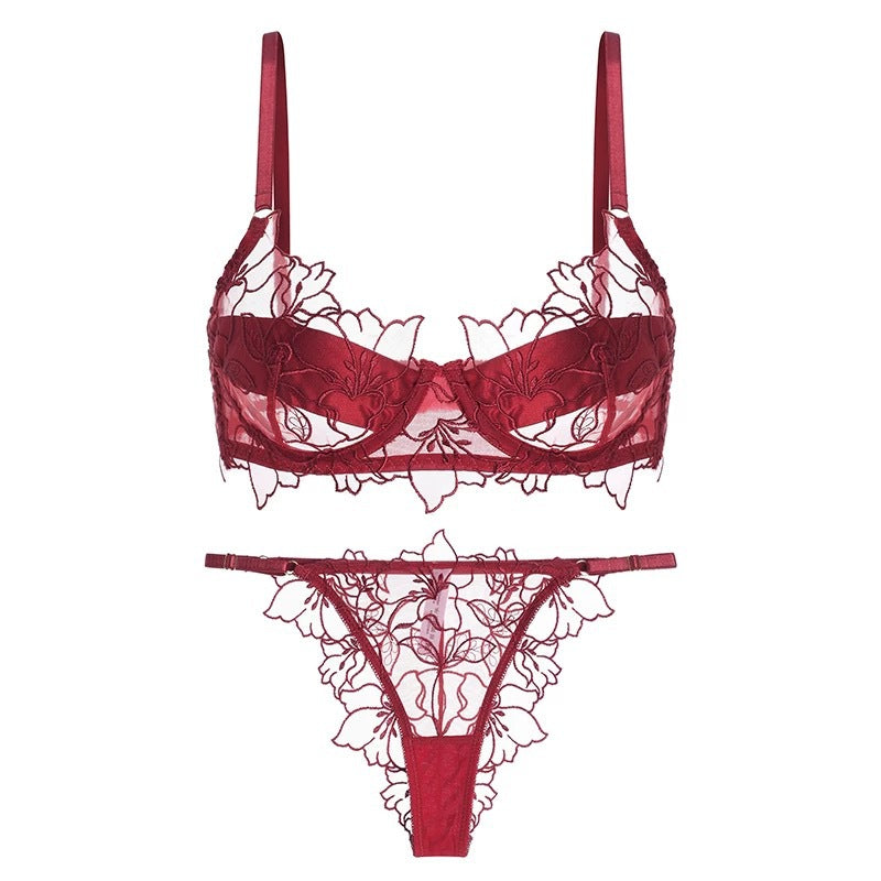 French Embroidered Lace Bra Set – Ultra-Thin, Slimming, Anti-Sag