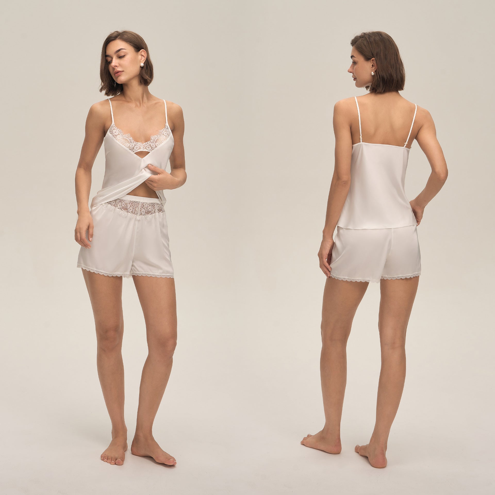 Lace Spaghetti Strap Shorts Loungewear Set — Casual & Comfortable Homewear