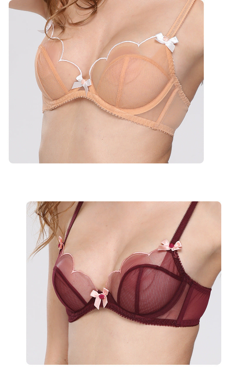 French Sheer Lace Bra Set – Ultra-Thin Mesh, Full Coverage
