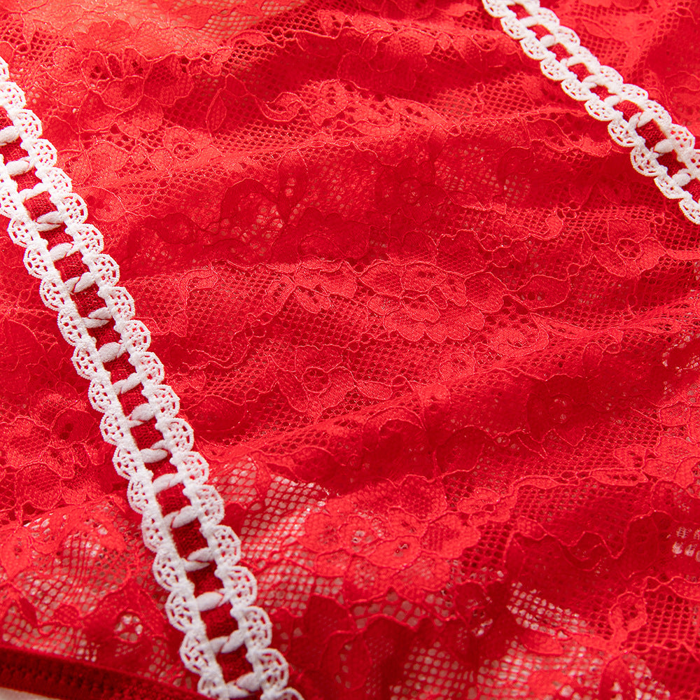 Lace Frill Stretch Bodysuit with Stockings