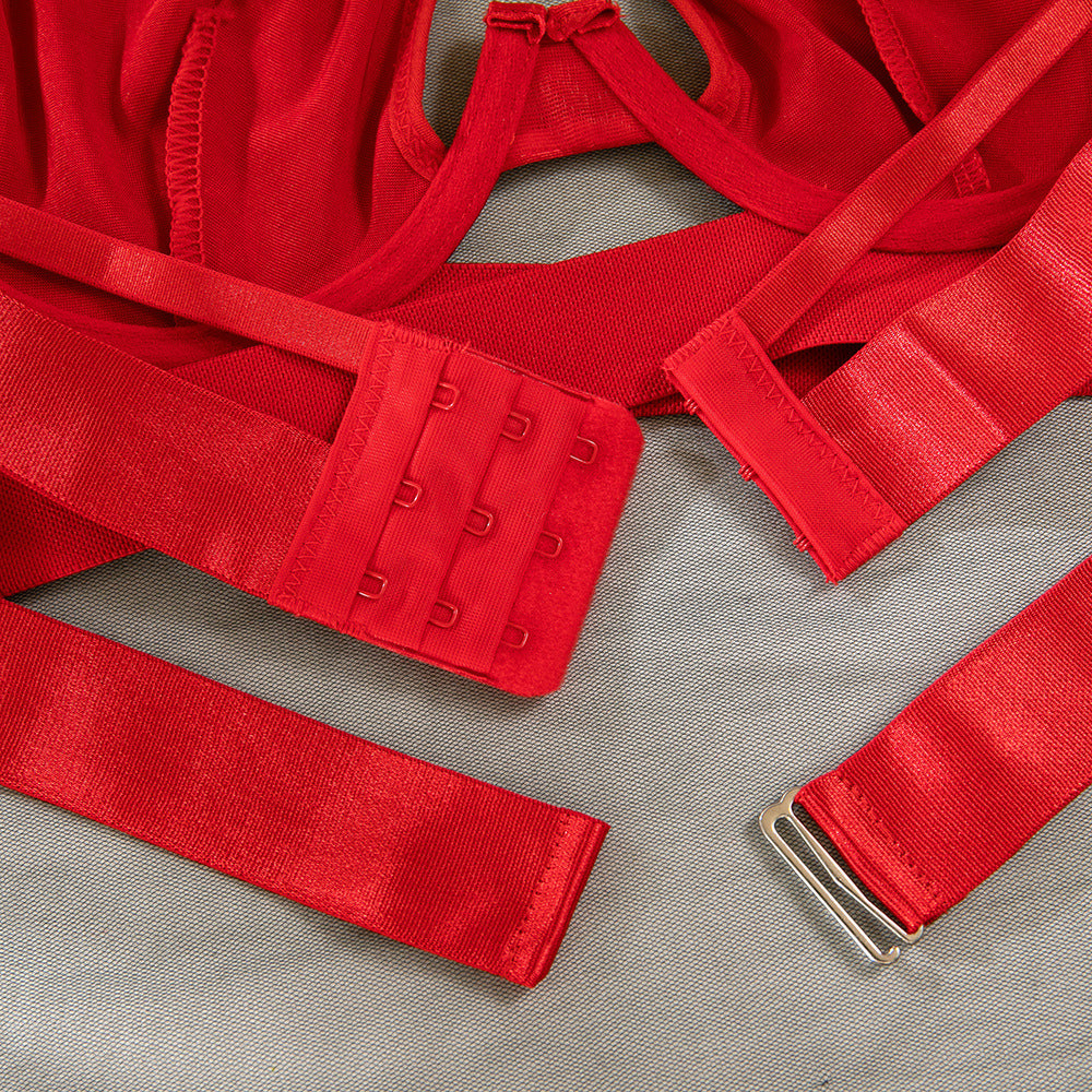 Underwire Cross-Strap Gathering Lingerie Set