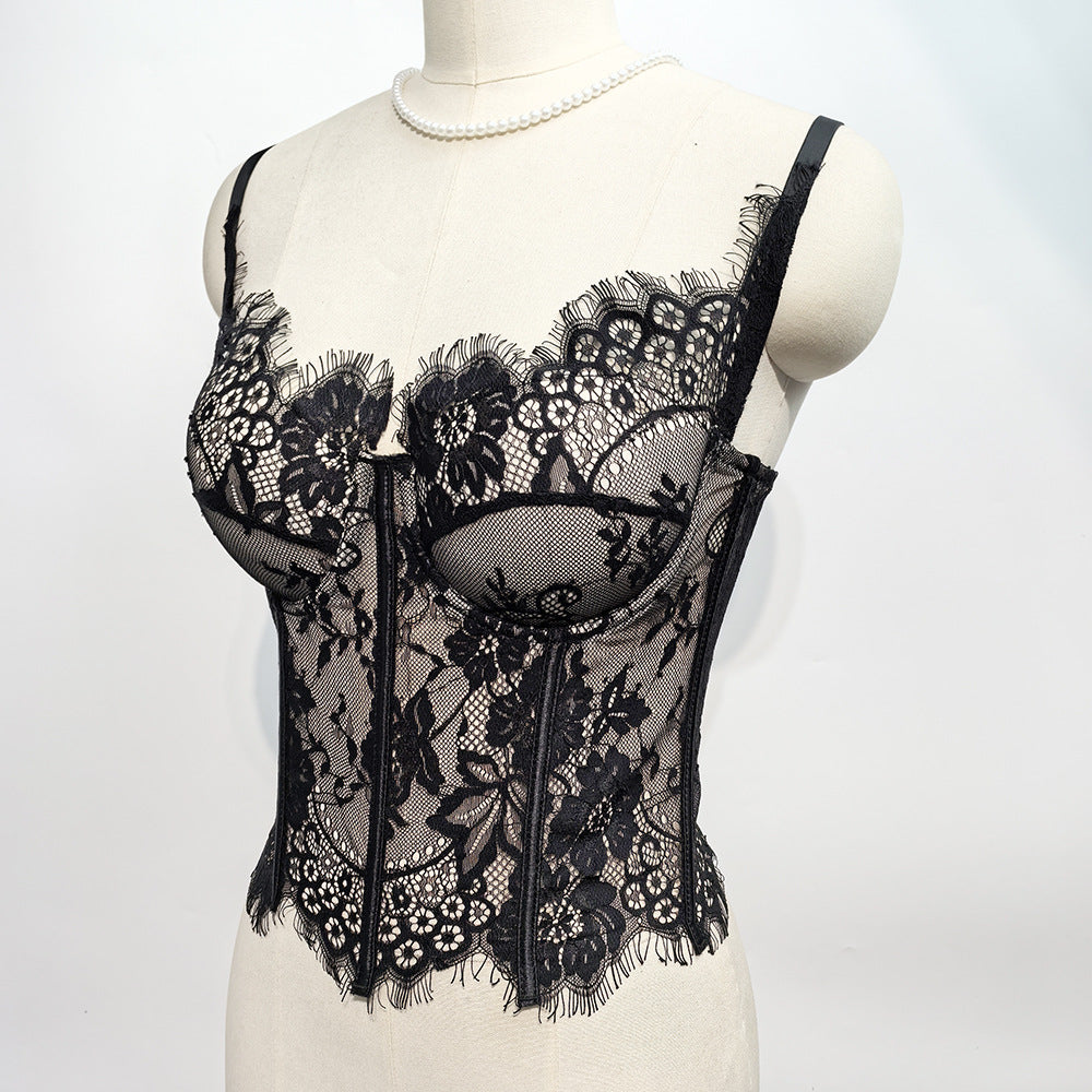 Hollow Cutout Lace Fishbone Corset Bra