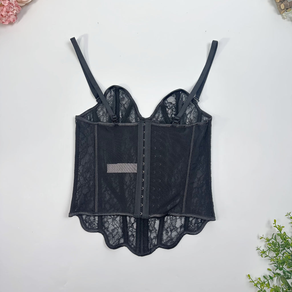 French Style Hollow Lace Fishbone Corset Bra