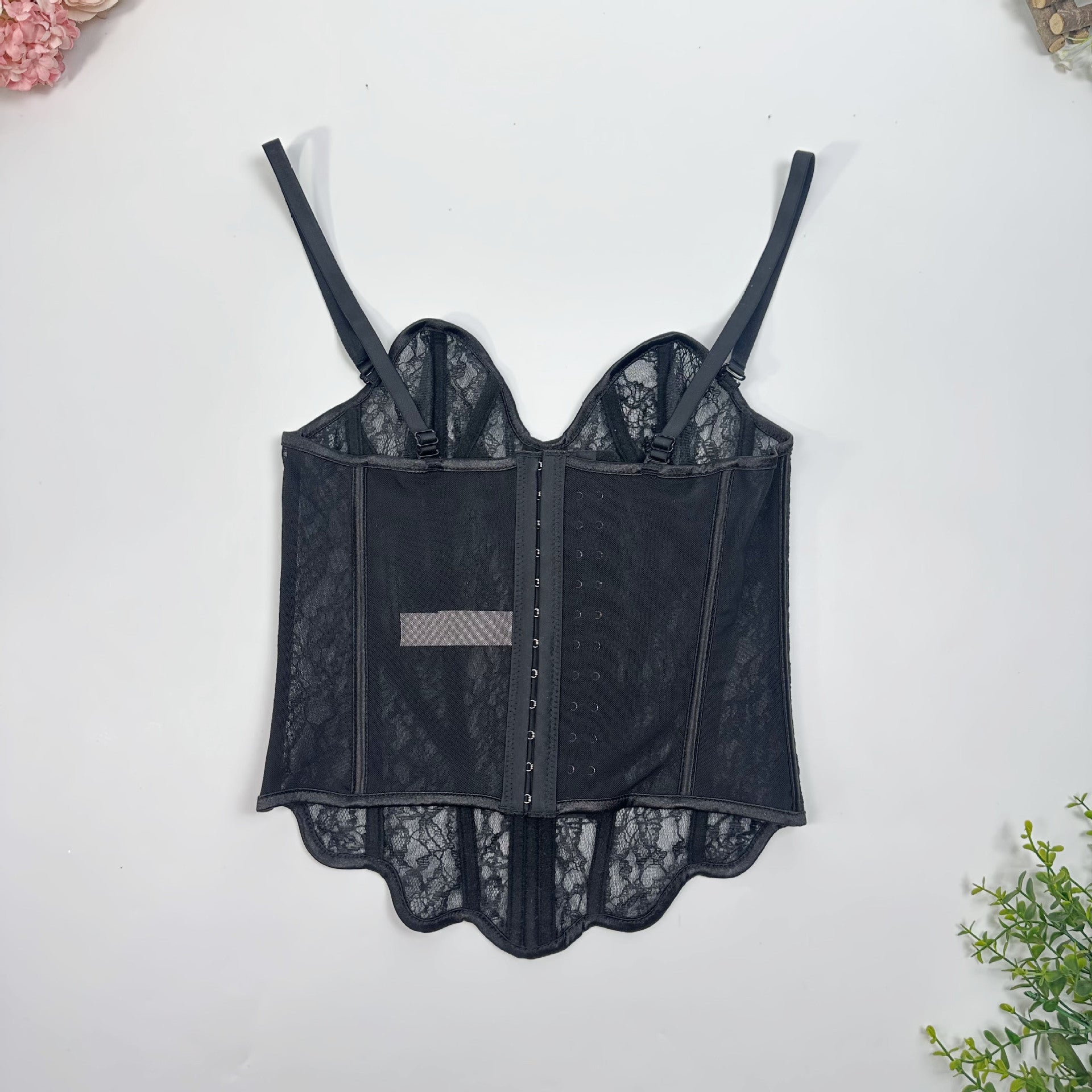 French Style Hollow Lace Fishbone Corset Bra
