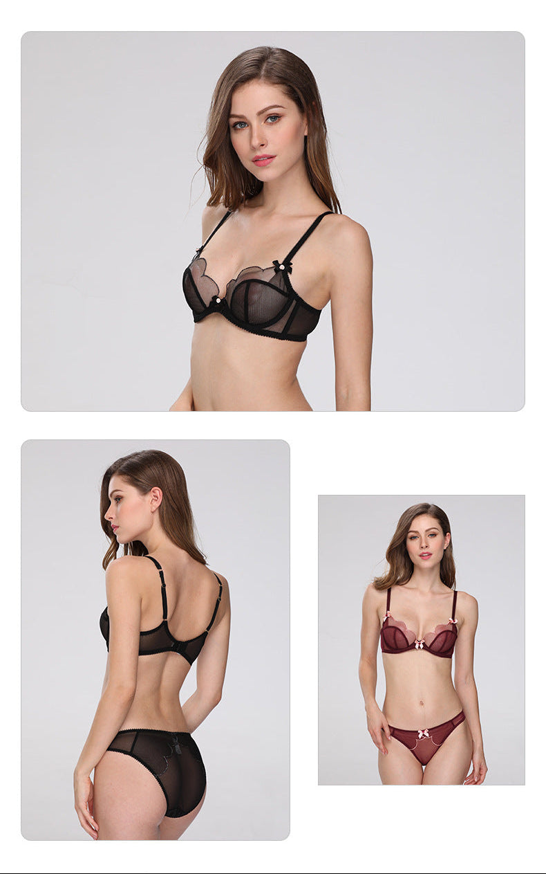 French Sheer Lace Bra Set – Ultra-Thin Mesh, Full Coverage