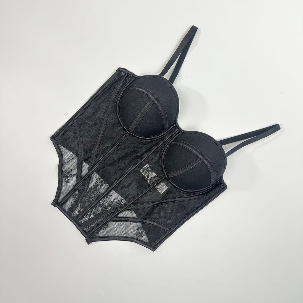 Underwire Sheer Lace Fishbone Corset Bra