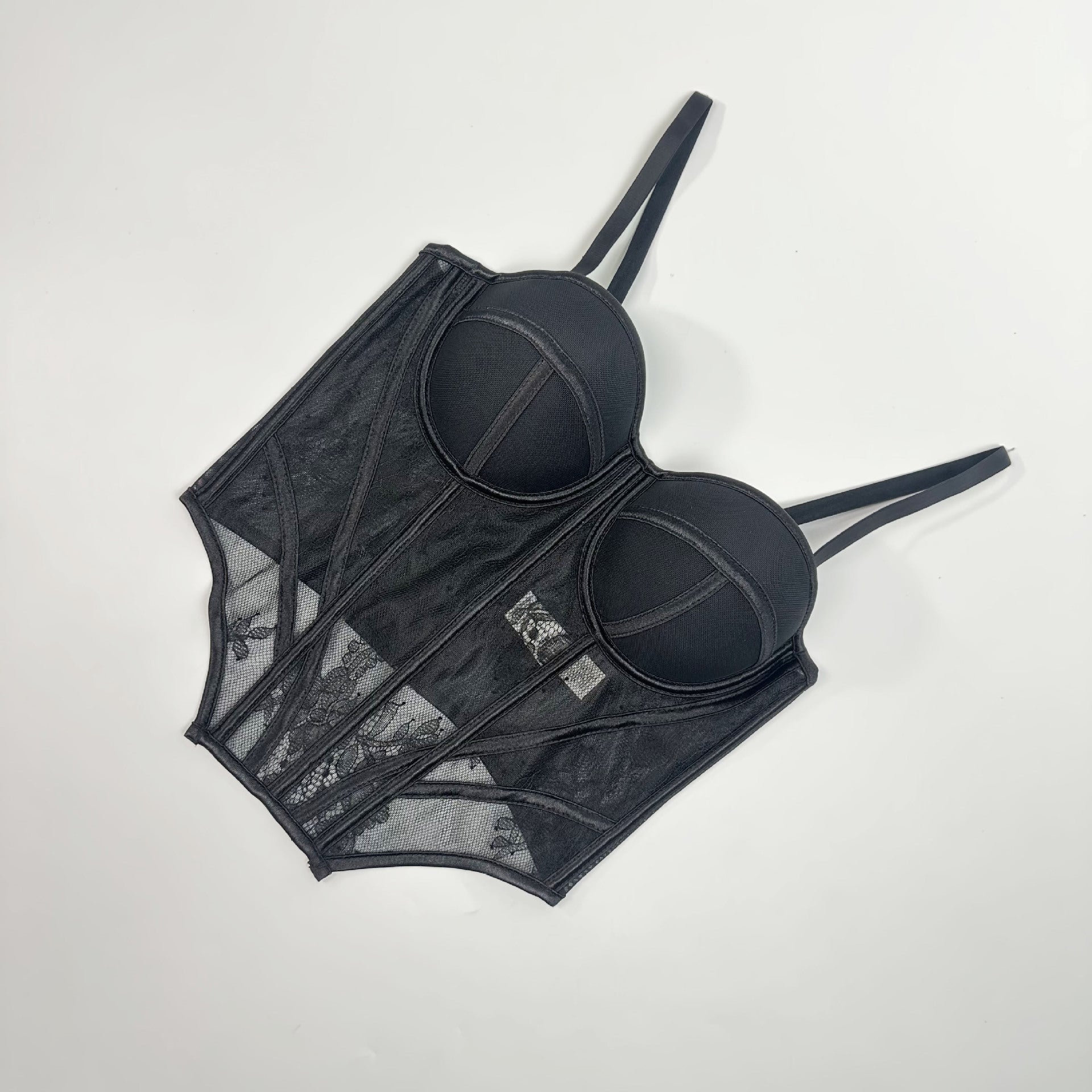 Underwire Sheer Lace Fishbone Corset Bra