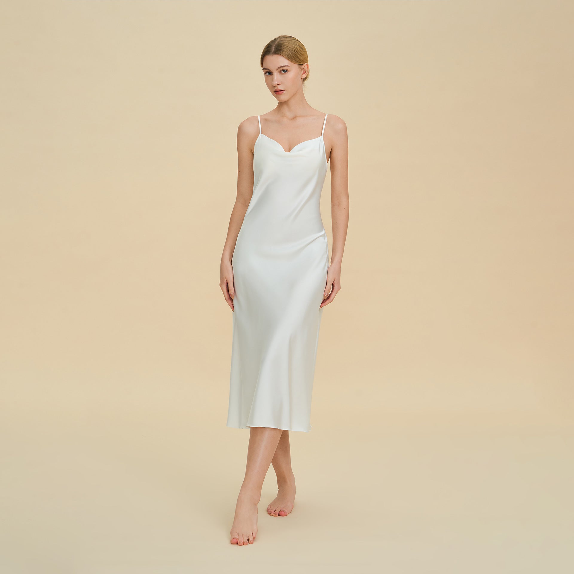 Satin Chiffon Halter Neck Long Split Nightdress — High-End Sexy Sleepwear