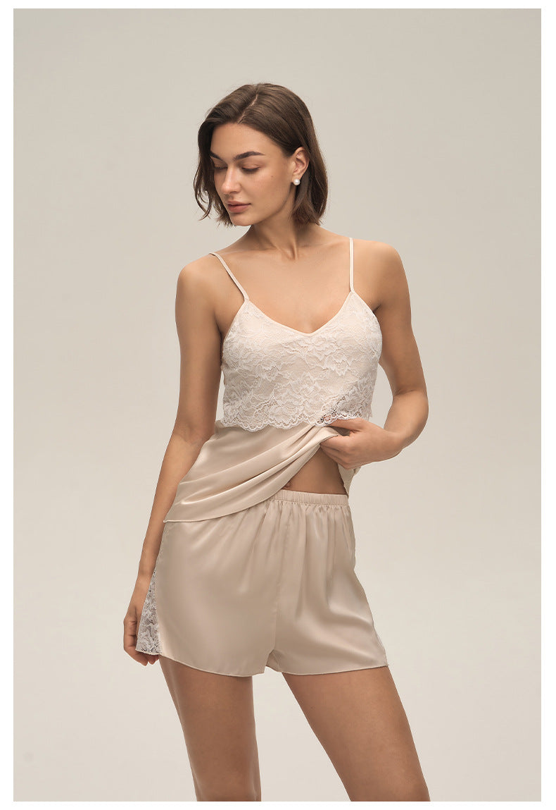 Lace Spaghetti Strap Shorts Casual Loungewear Set — Women's Homewear