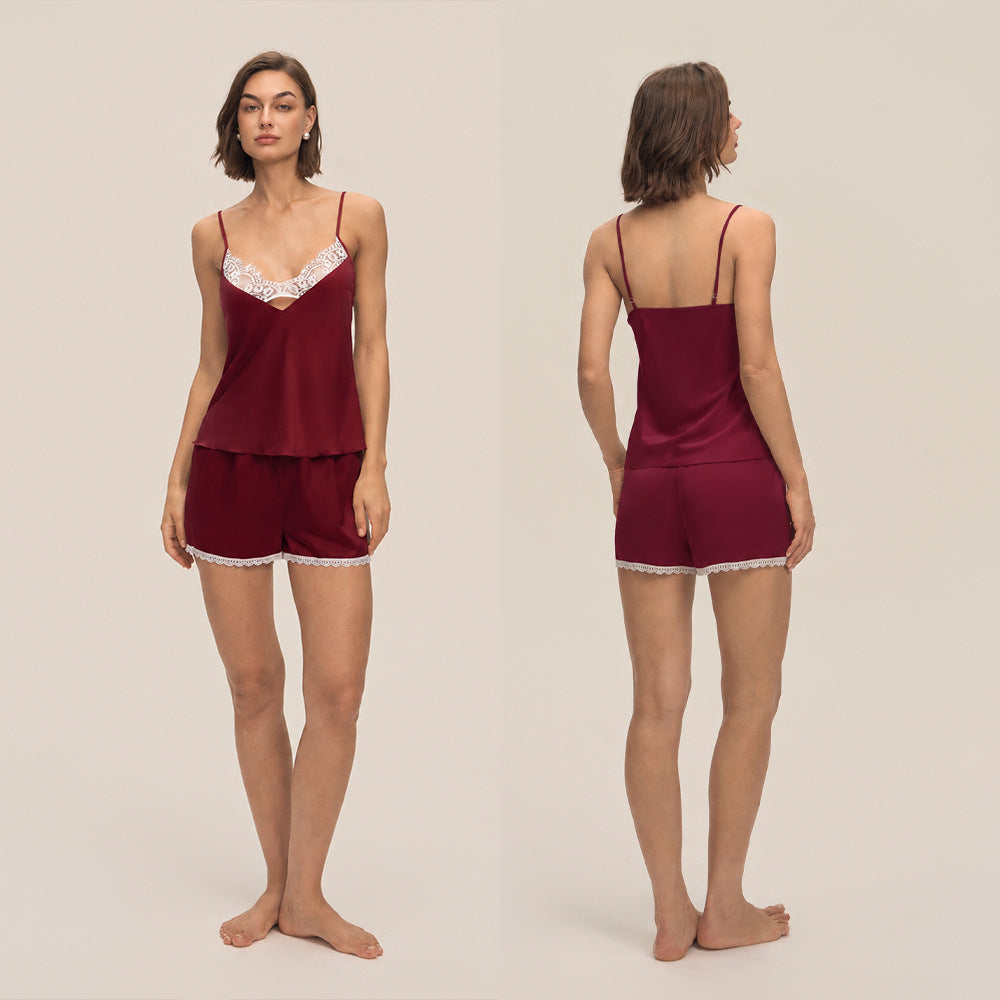 Lace Spaghetti Strap Shorts Loungewear Set — Casual & Comfortable Homewear