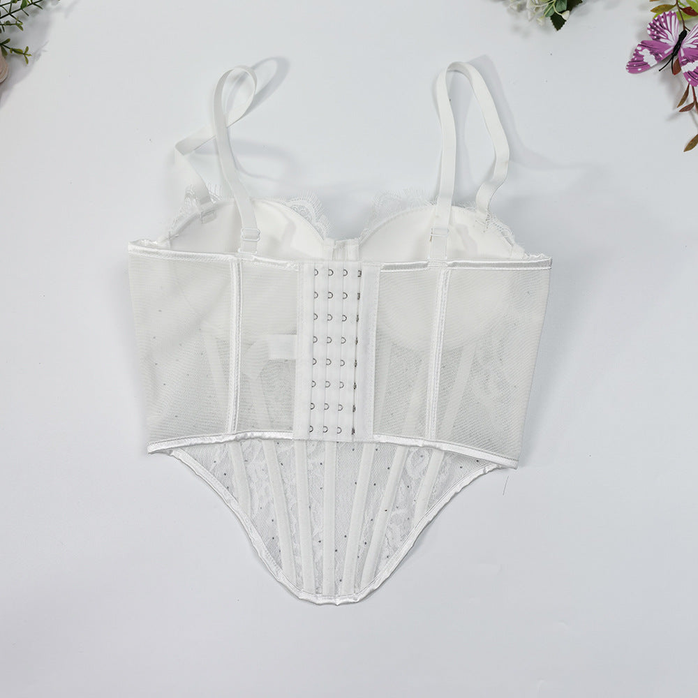 Rhinestone Lace Fishbone Corset Bra