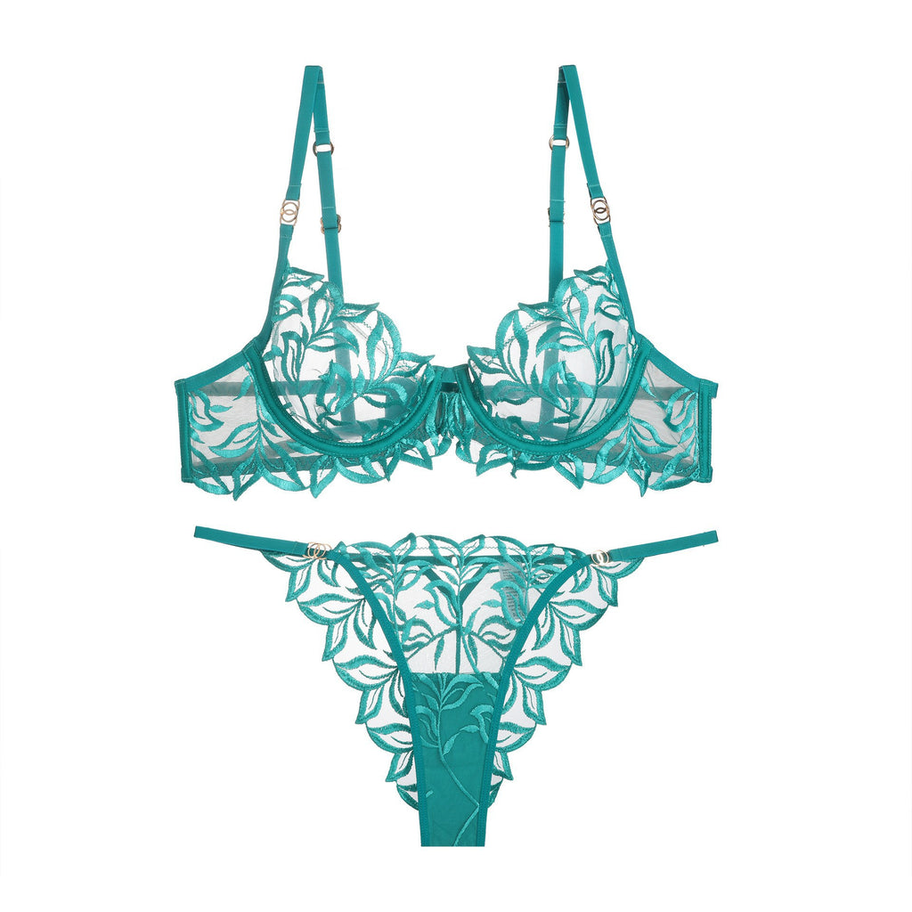 Elegant French Lace Lingerie Set – Embroidered Bra & Panty with Lift Support