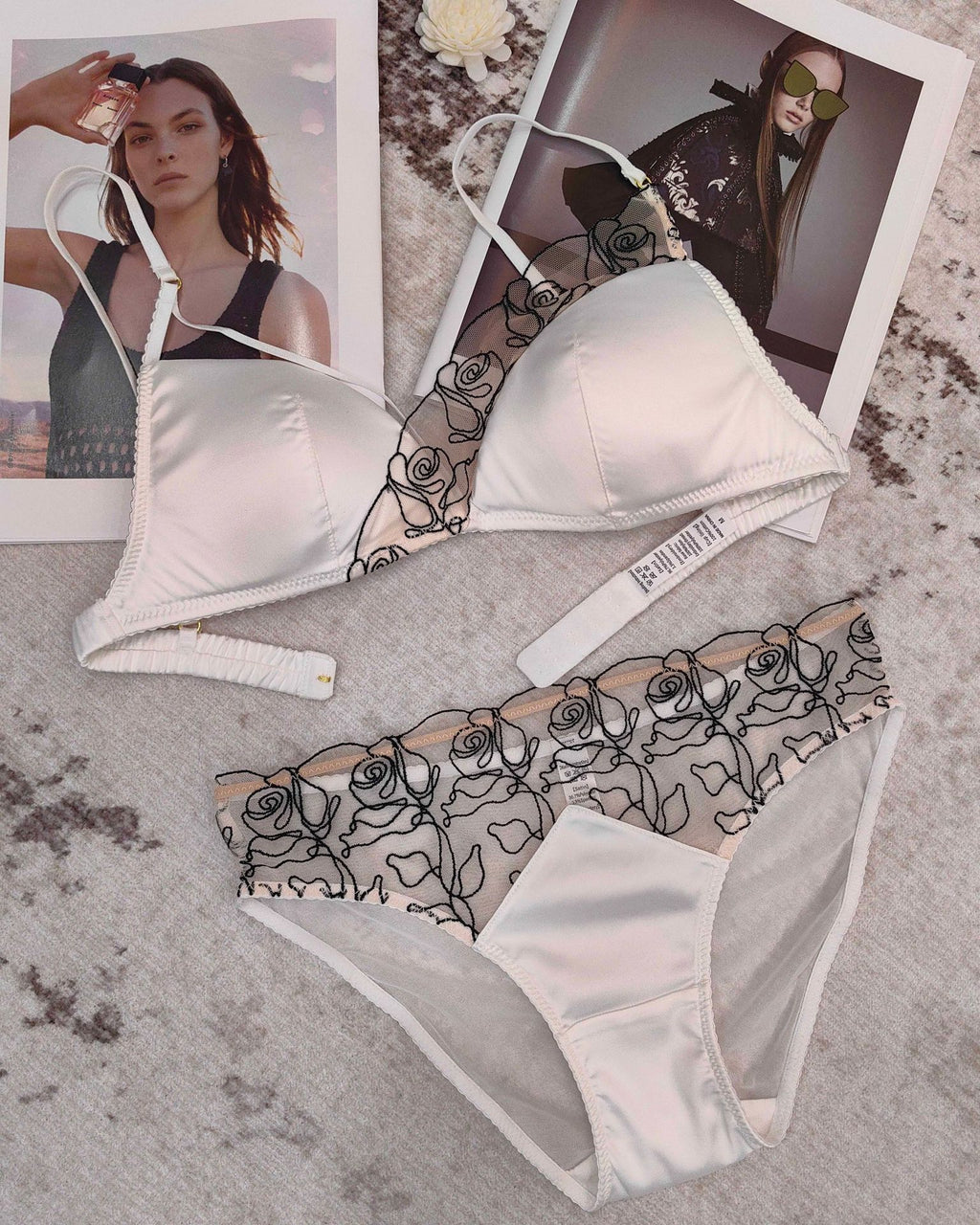 French Embroidered Lace Lingerie Set – Wireless Bra with Thong or Briefs | 5 Colors