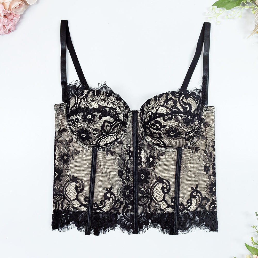 Double Layer Hollow Lace Fishbone Corset Bra