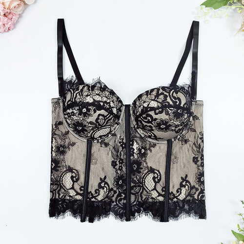 Double Layer Hollow Lace Fishbone Corset Bra – Luxury Lingerie – Sheer Secret