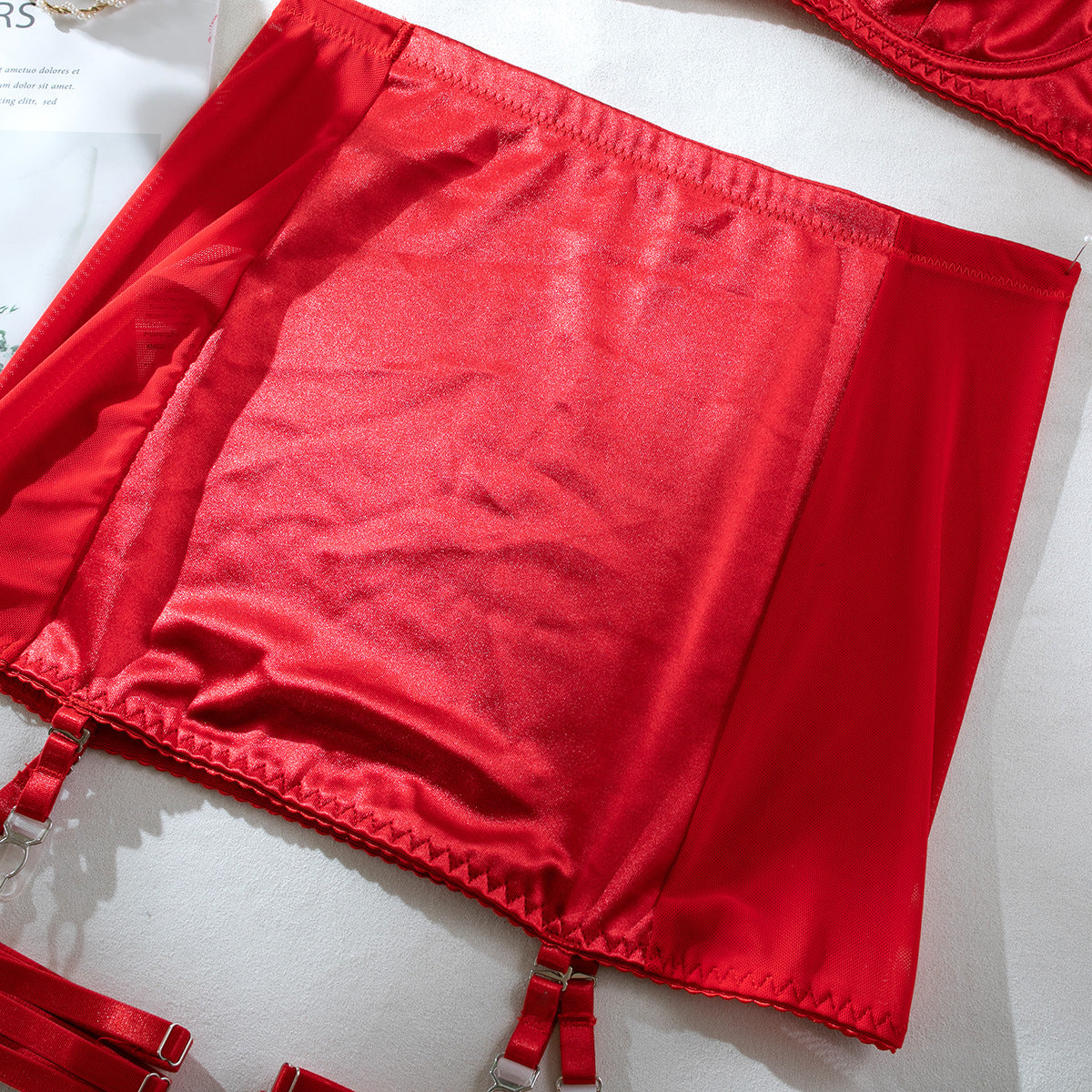 Satin Fringe Gathering Four-Piece Lingerie Set
