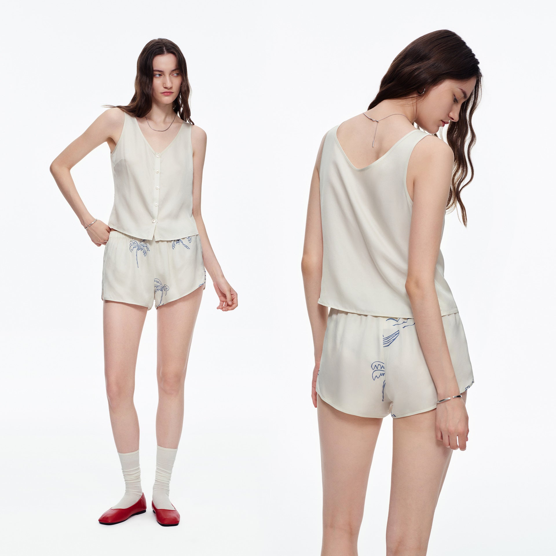 Silk Vest & Shorts Luxury Loungewear Set — Women's High-End Homewear