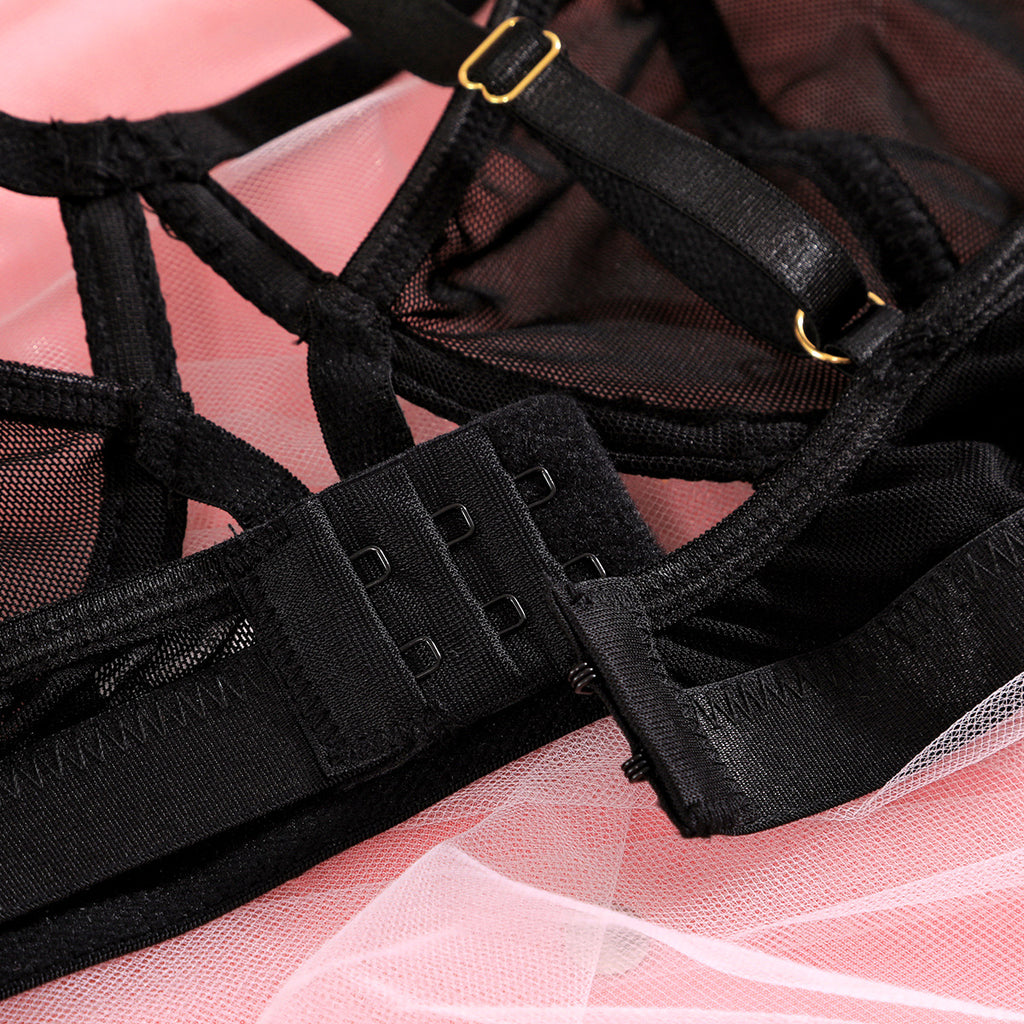 Mesh Cross-Strap Lingerie Set