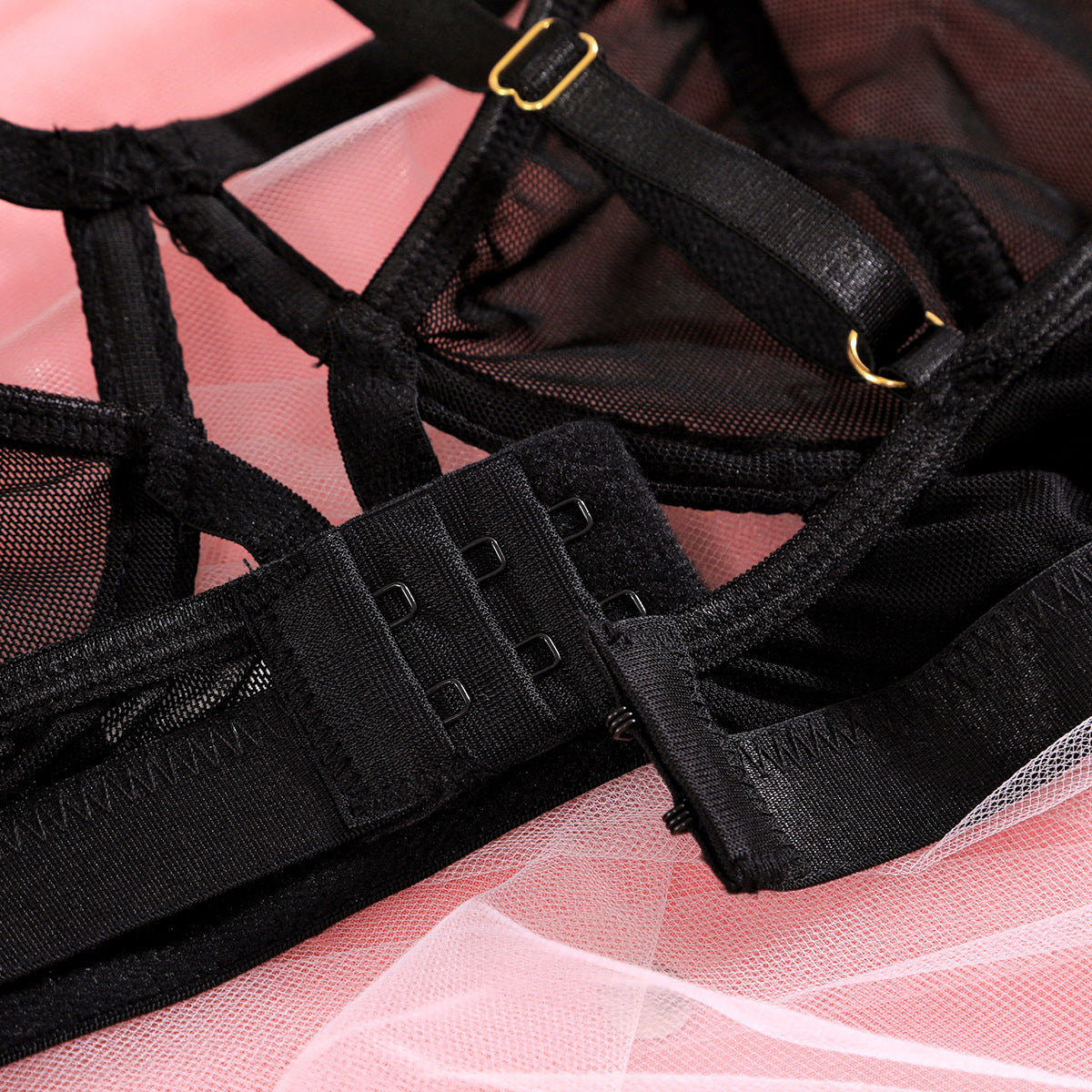 Mesh Cross-Strap Lingerie Set
