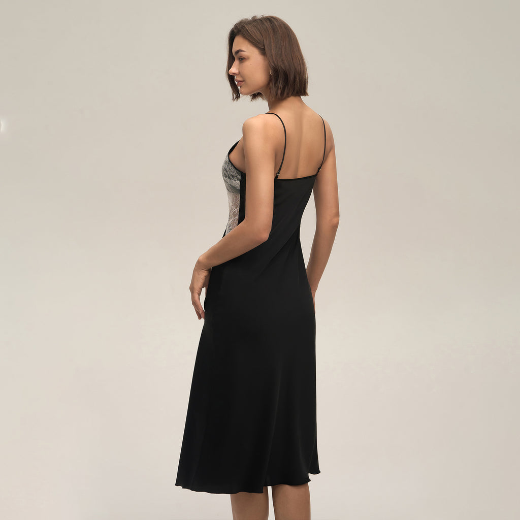 Satin Chiffon Lace Backless Spaghetti Strap Maxi Nightgown — Sexy Loungewear