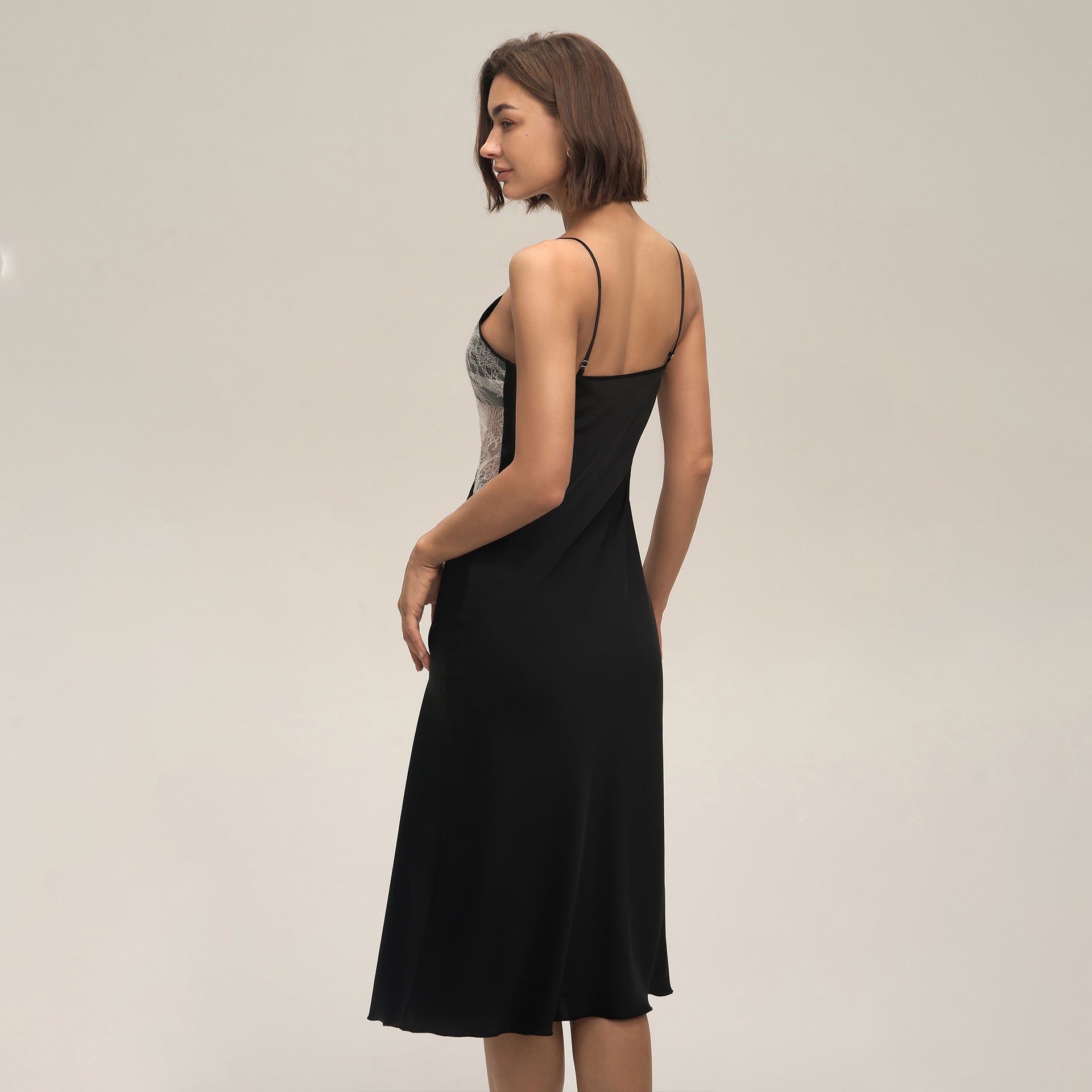 Satin Chiffon Lace Backless Spaghetti Strap Maxi Nightgown — Sexy Loungewear
