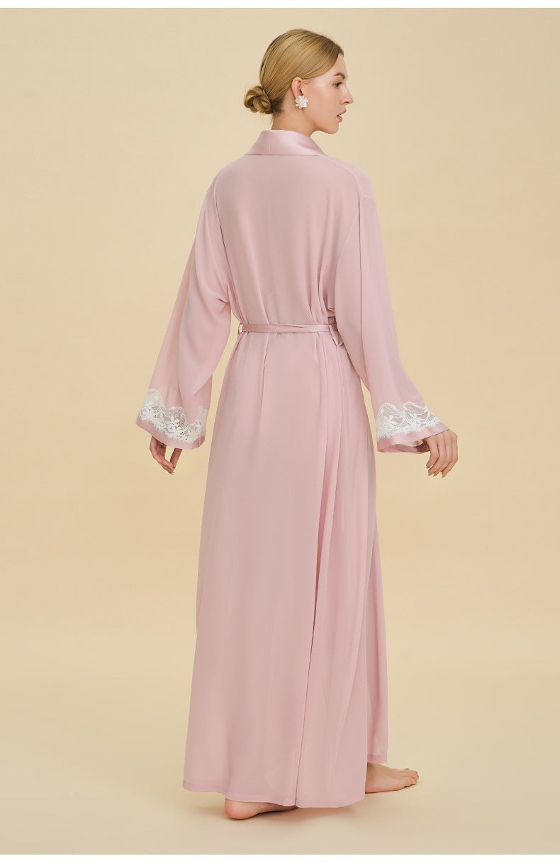 Pearl Chiffon Long Morning Robe | Loose Sexy Luxury Bathrobe
