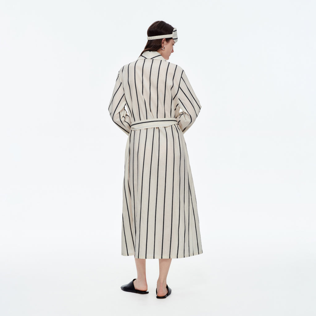 Yarn-Dyed Stripe Long Robe | Classic Cotton-Feel Loungewear