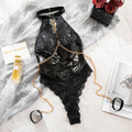 Lace Patent Leather Halter Chain Bodysuit