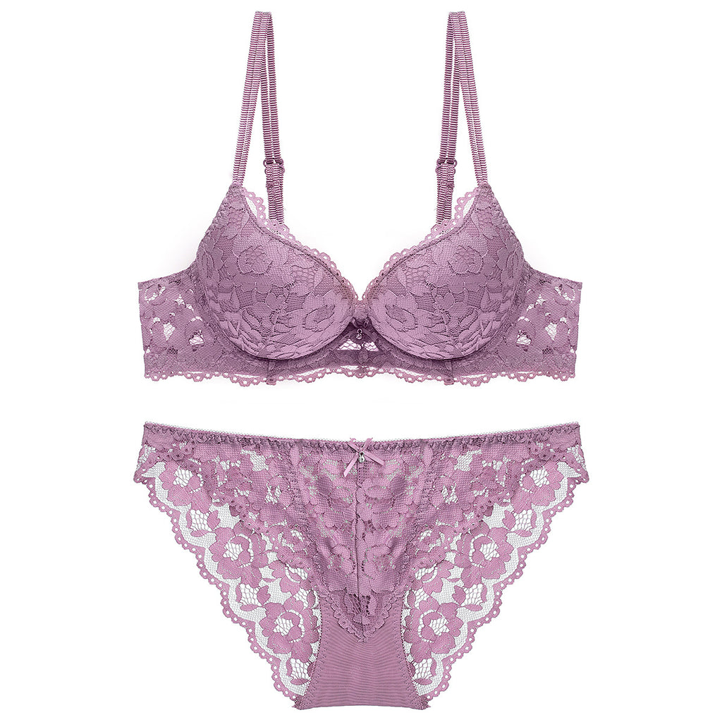 Lace Bra & Panty Set – Wireless Push-Up with Floral Embroidery | 7 Colors