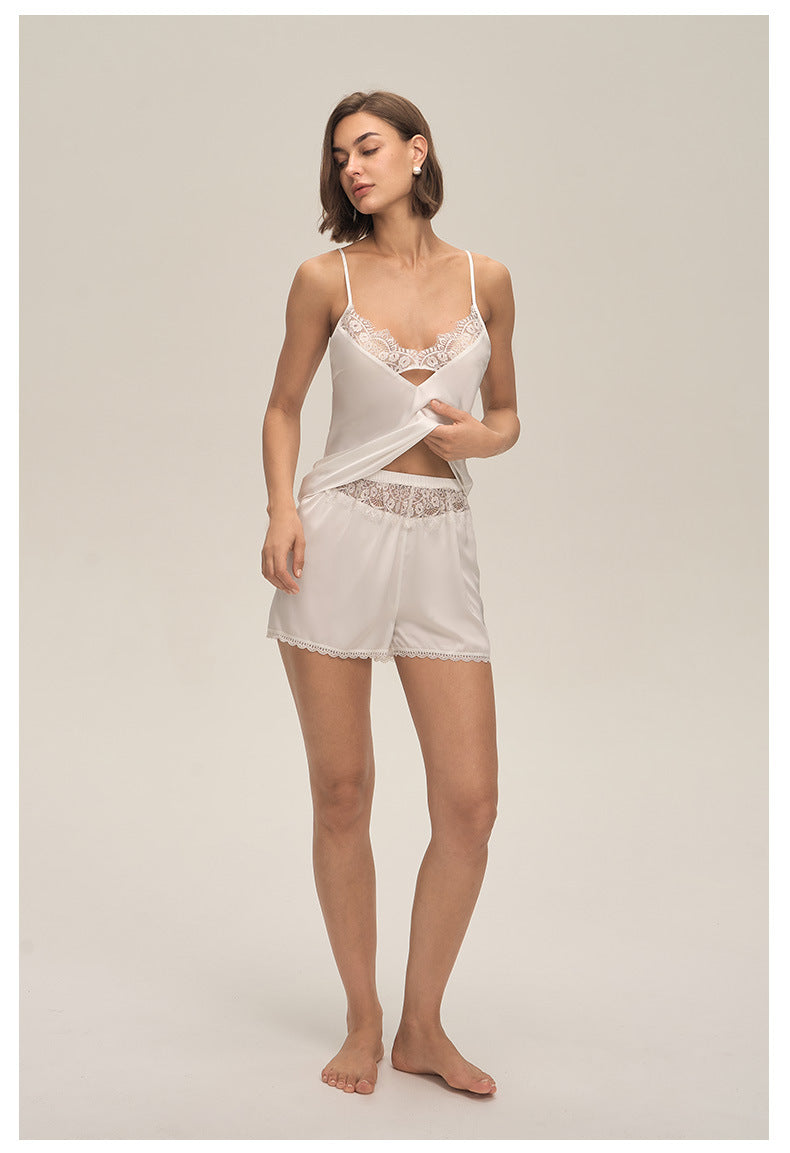 Lace Spaghetti Strap Shorts Loungewear Set — Casual & Comfortable Homewear