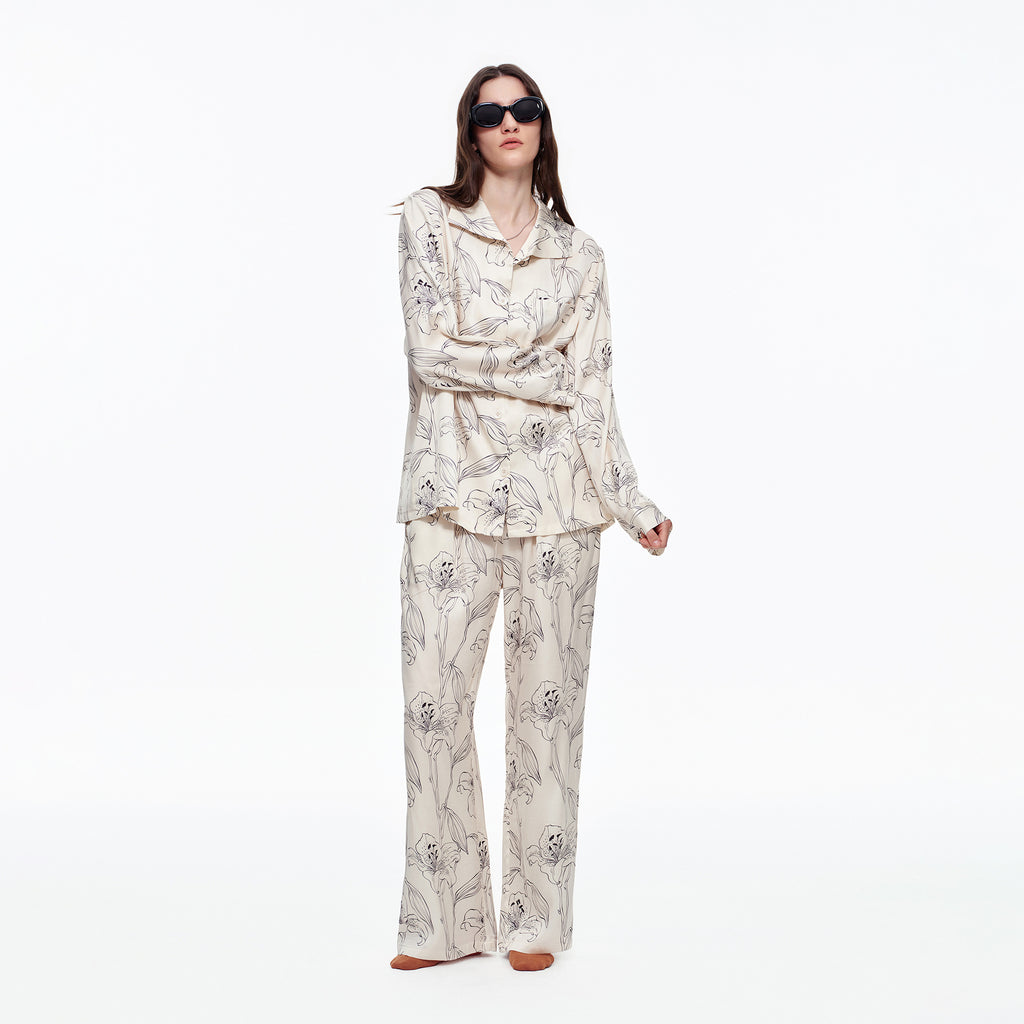 Printed Long Sleeve Pajama Set | Skin-Friendly Comfort Loungewear