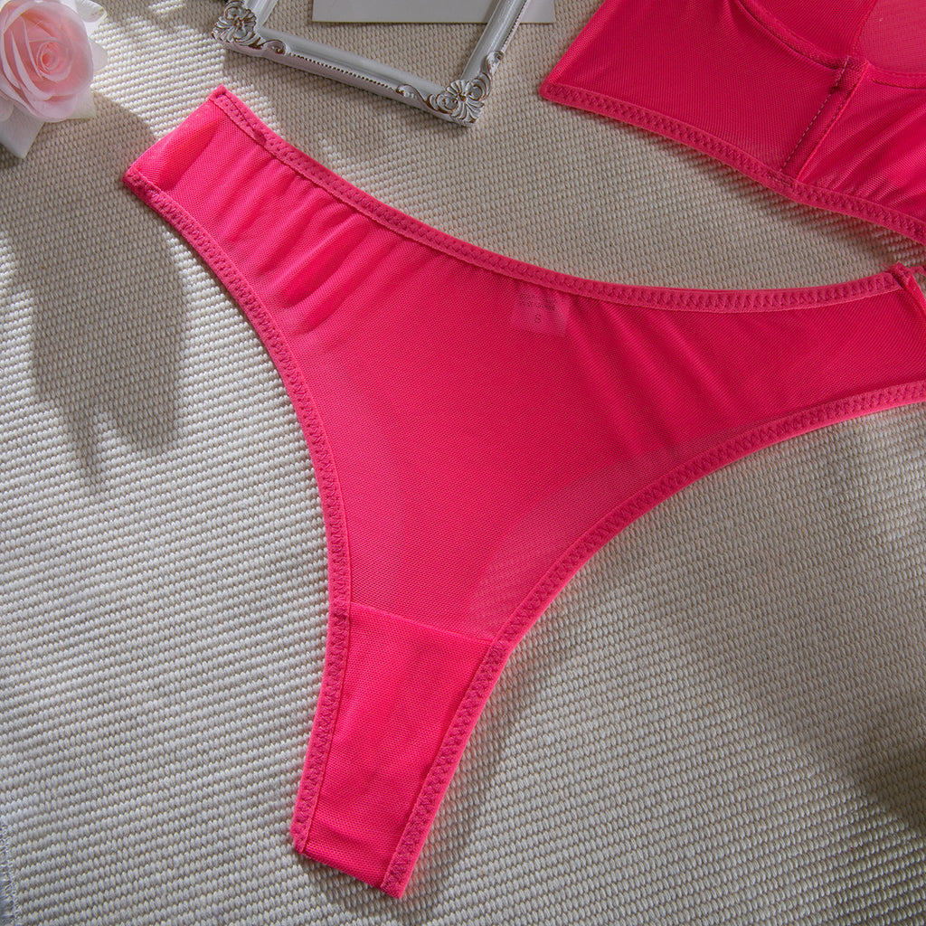 Fishbone Colorblock Sheer Mesh Lift Bra Set