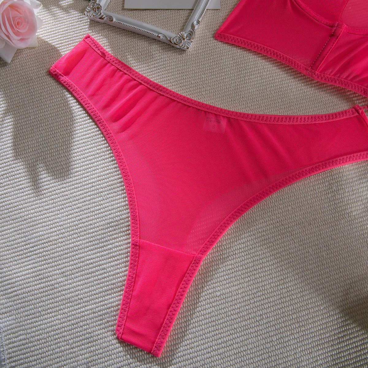 Fishbone Colorblock Sheer Mesh Lift Bra Set